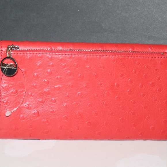 New DKNY Lipstick RED Ostrich Embossed Continental Wallet - Picture 4 of 9